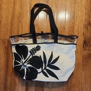 Joe Boxer Black & White Floral Clear-Trim Beach Tote Canvas